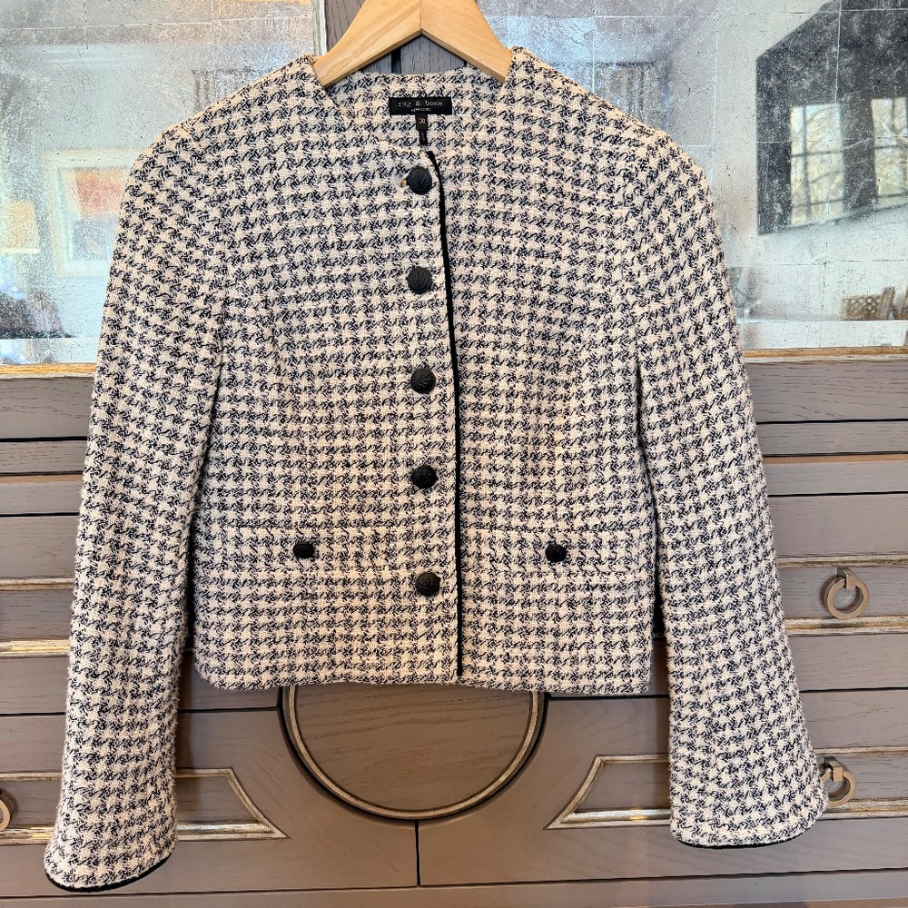RAG & BONE Carmen Check Tweed Jacket Black/White - Size 00